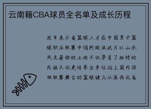 云南籍CBA球员全名单及成长历程